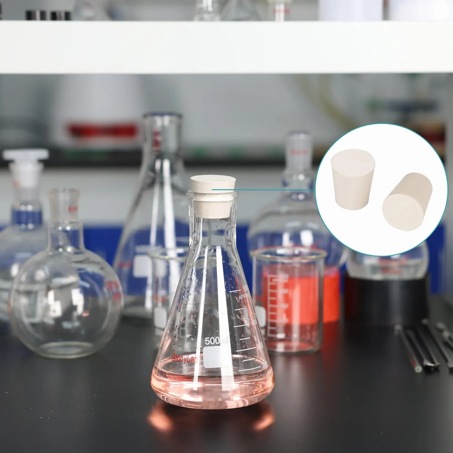 StonyLab gumowe stopery z litego kauczuku, 50 sztuk, białe, stożkowe, uszczelnienie laboratoryjne, gumowe stopery od rozmiaru 000 do 12 wykorzystywane w zastosowaniach chemii laboratoryjnej