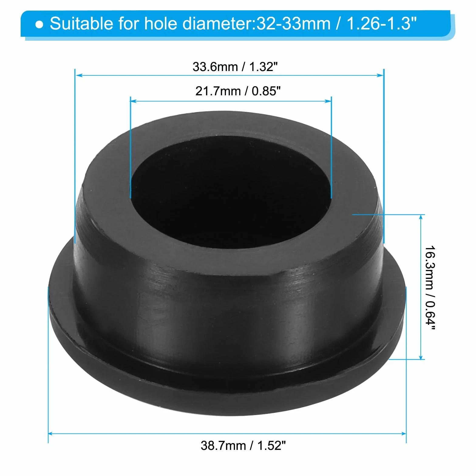 PATIKIL Gumowe korki o średnicy 33,6 mm, 6 sztuk silikonowych zatyczek zamykających do otworów 32-33,3 mm, czarne