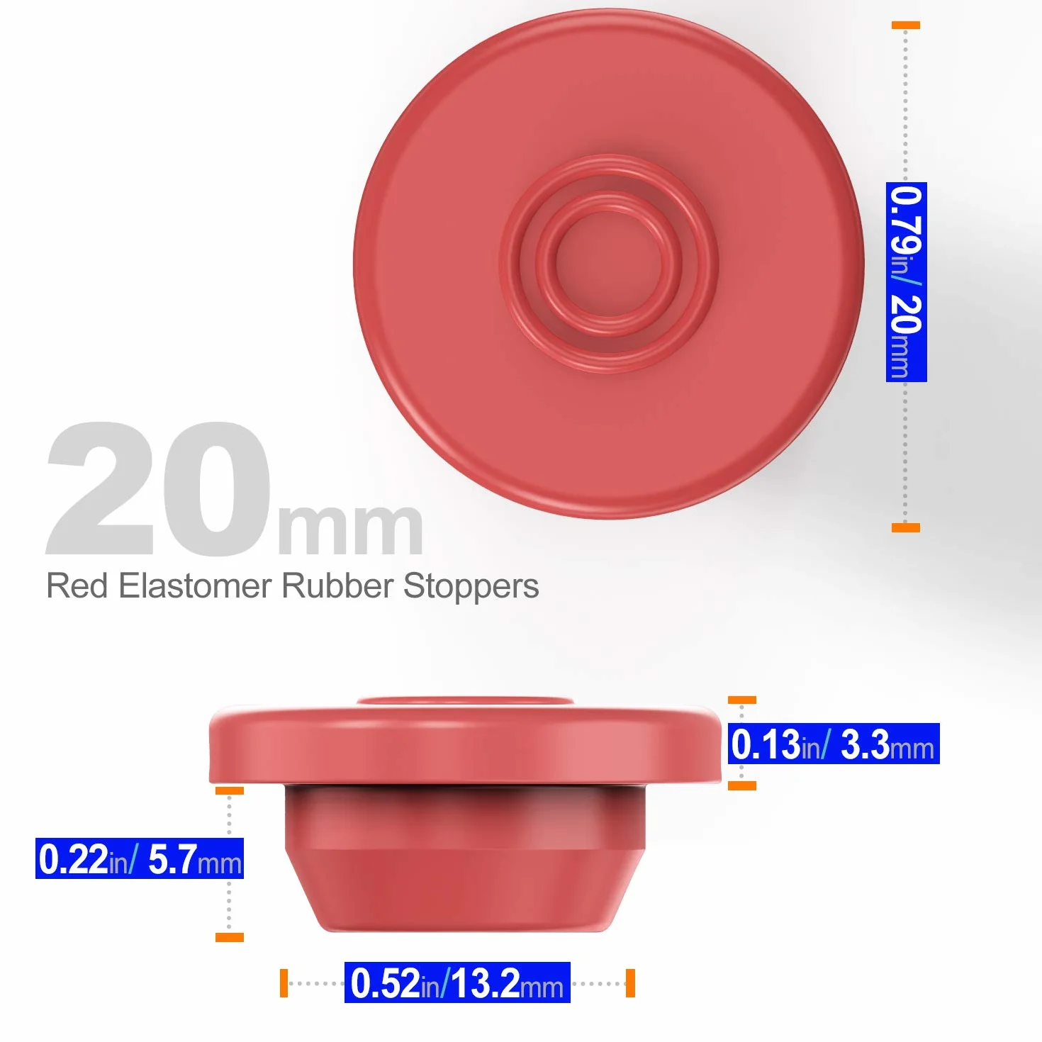 Biomed Scientific, selbstheilende Injektionsanschlüsse, Gummi-Stopfen, Butyl-Kappe für Glasflaschen und Pilz-Flüssigkeitskultur, Einmachgläser, Deckel von 20 mm, Rot, 100 Stück