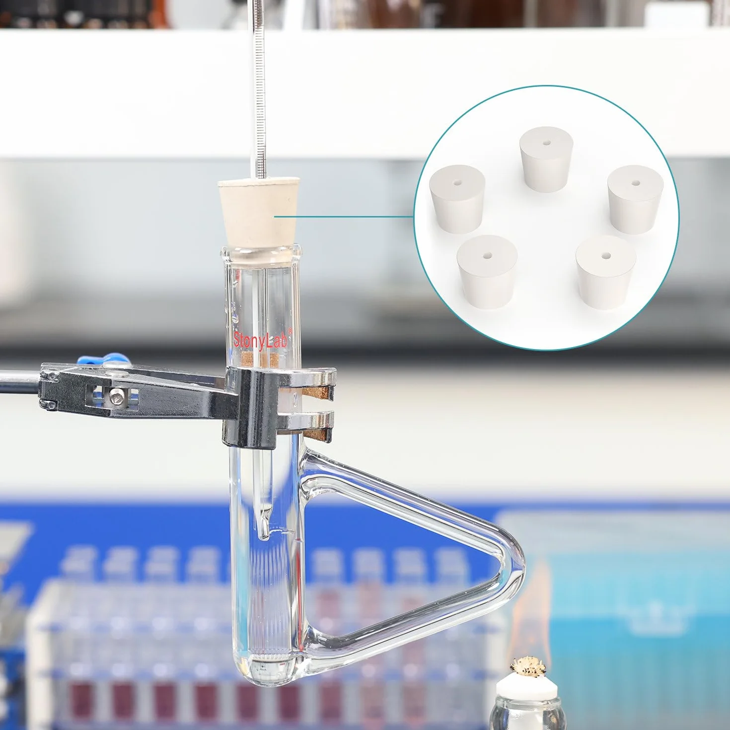 Stonylab Korki z litej gumy z pojedynczym otworem, 5 sztuk, 6 #, hermetyczne stożki kontrolne, zwężane gumowe korki laboratoryjne