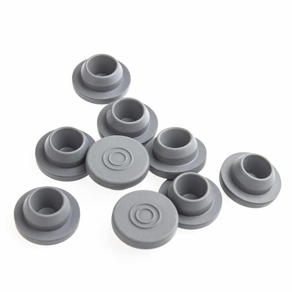 ALWSCI 100 sztuk gumowych otworów wtryskowych w kształcie grzybów, szare gumowe korki butylowe, 20 mm, gumowe korki do otwierania szklanych fiolek i szklanek z płynem